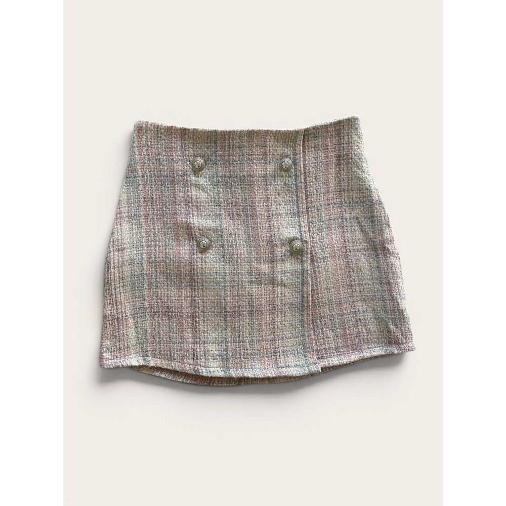 Wild Honey Blush Pink Plaid Tweed Mini Skirt Coquette Preppy Size S